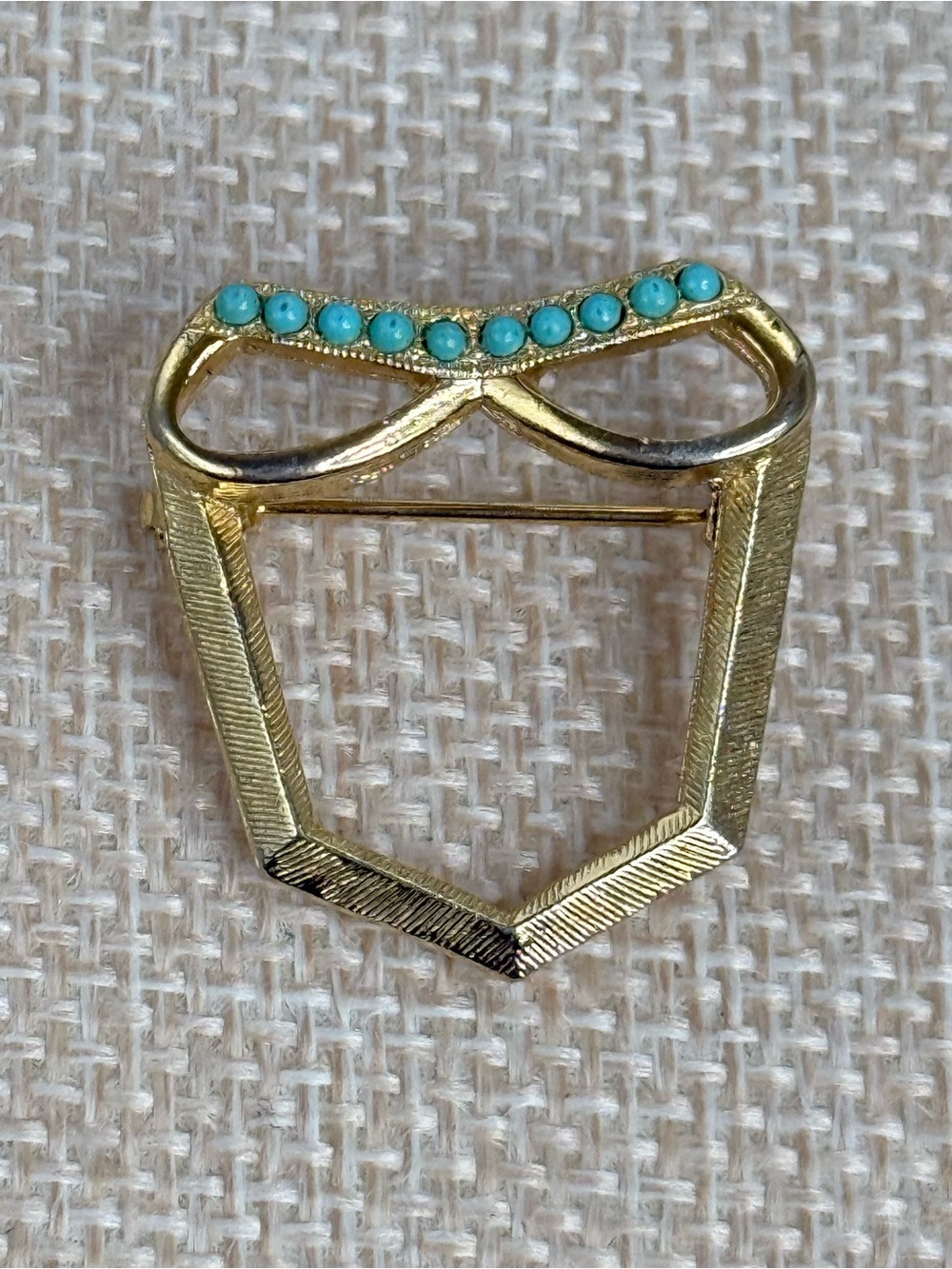Vintage Eyeglasses Brooch Gold Tone Turquoise Beads Unbranded Spectacles